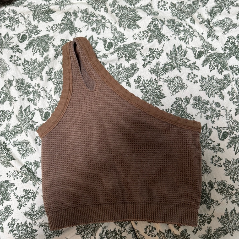 Brown One-Shoulder Knit Top